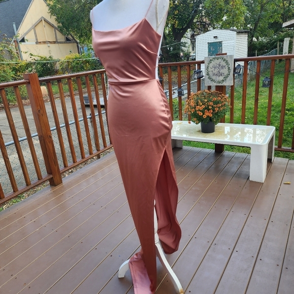 Windsor ROSE Gold Satin Open Side Backless Maxi dress Size S - Picture 12 of 15